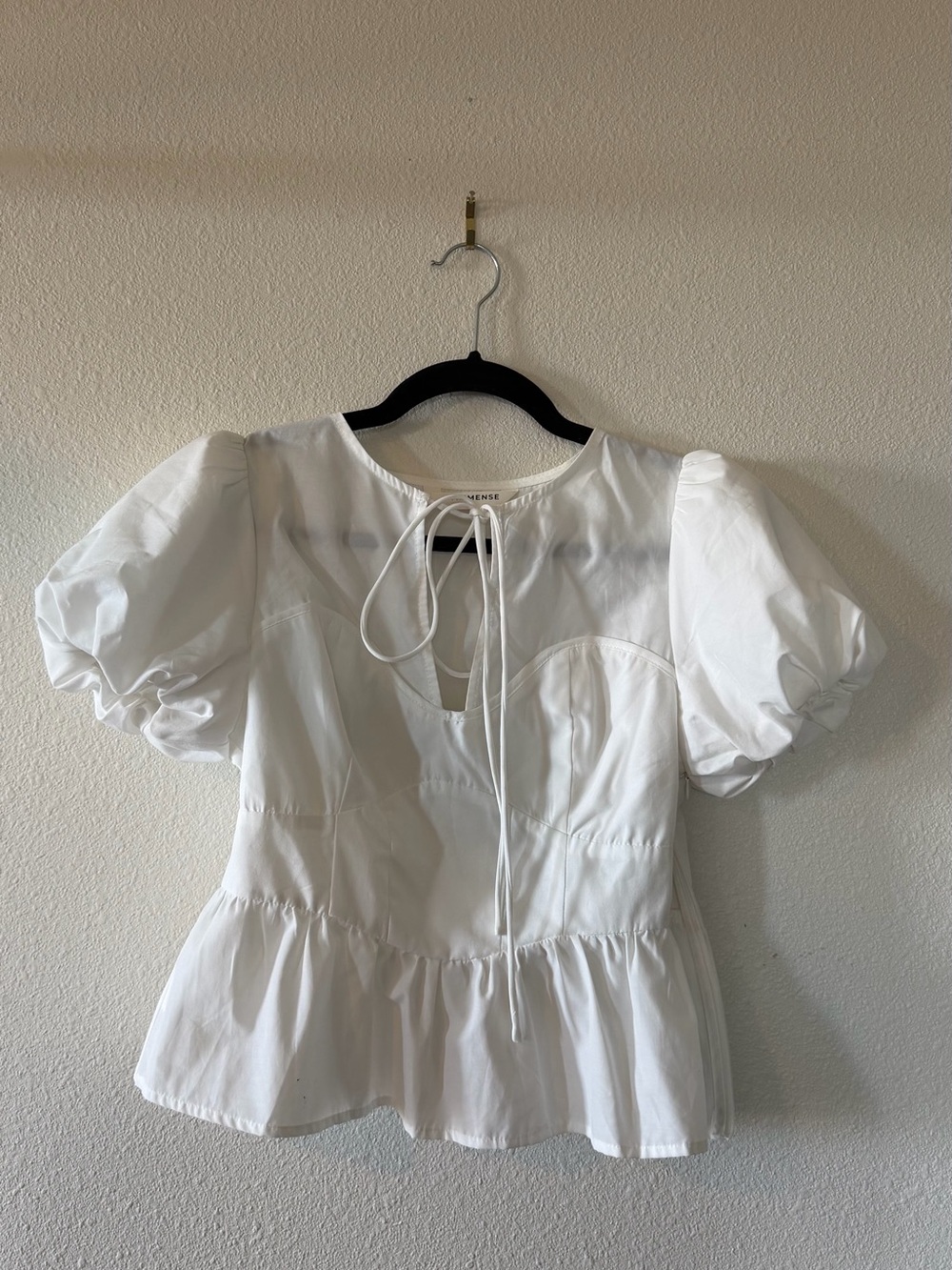 Commense White Puff Sleeve Peplum Blouse